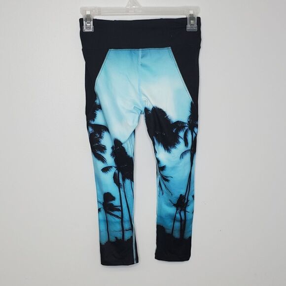 BETSEY JOHNSON blue palm tree printed crop yoga pant XS - Picture 4 of 6